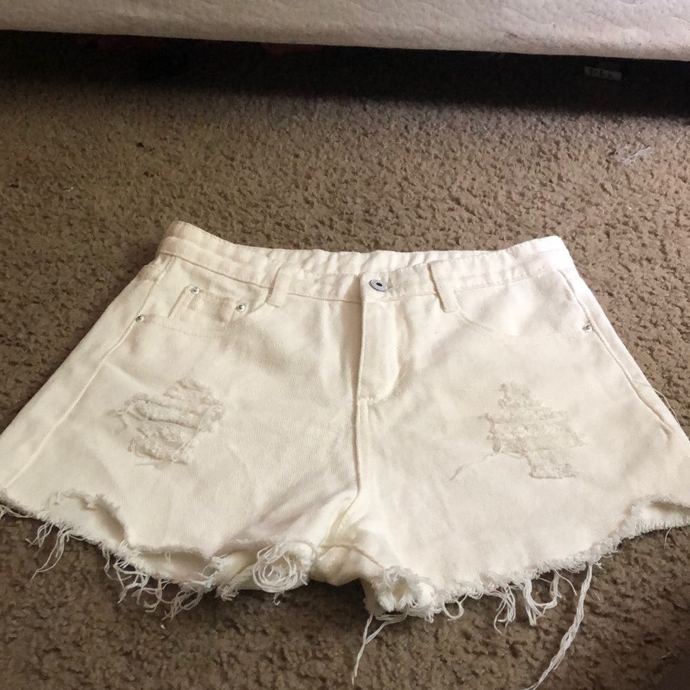 Destroyed Fray Hem Denim Shorts